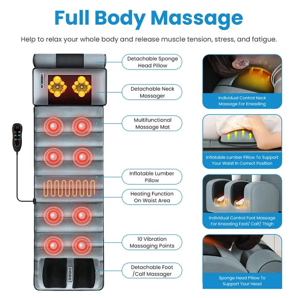 Full Body Heating Vibration Massage Mat With Pillow Set