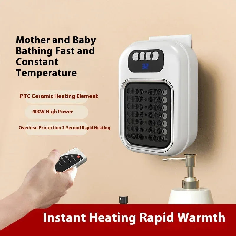 Portable Wall-Mounted Electric Heater – Small, Silent, Adjustable Thermostat with Remote Control for Winter Home, Office, and Bathroom Use - Viral Boostor