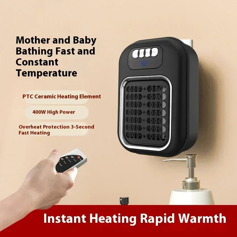 Portable Wall-Mounted Electric Heater – Small, Silent, Adjustable Thermostat with Remote Control for Winter Home, Office, and Bathroom Use - Viral Boostor