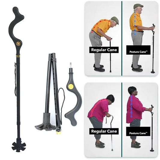 Ergonomic Posture Cane With Folding Adjustable Shaft