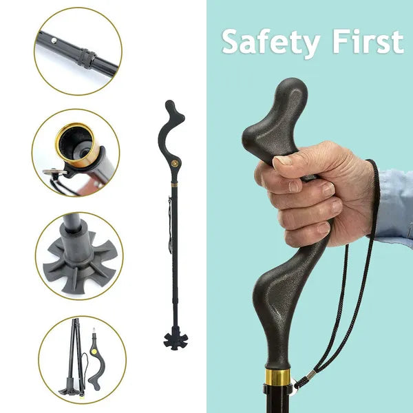 Ergonomic Posture Cane With Folding Adjustable Shaft