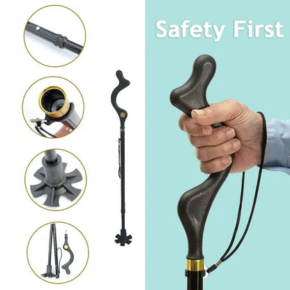 Ergonomic Posture Cane With Folding Adjustable Shaft