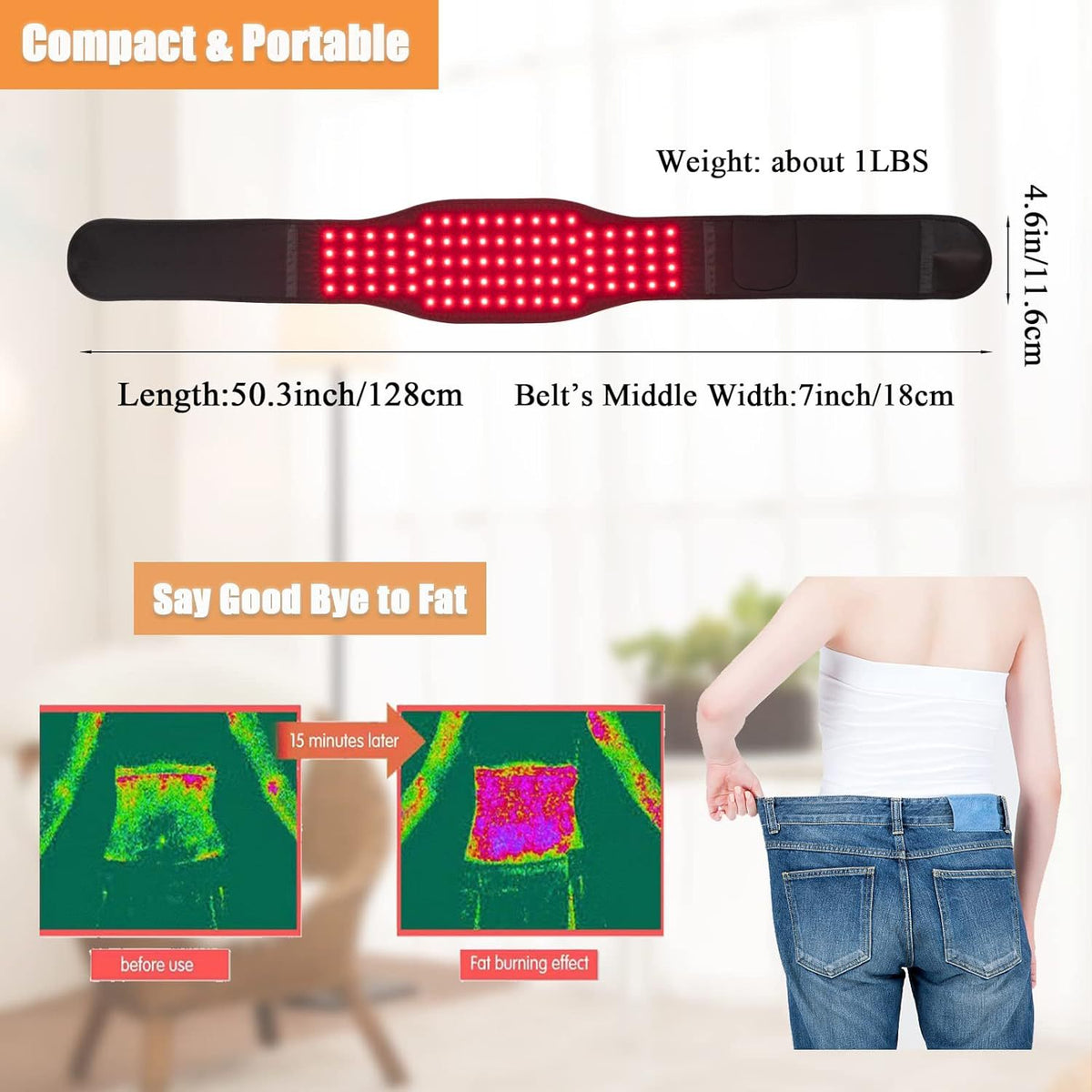 Red Light Infrared Physical Therapy Belt Waist Pain Relief Heat - Aesthetic home glow - Viral Boostor