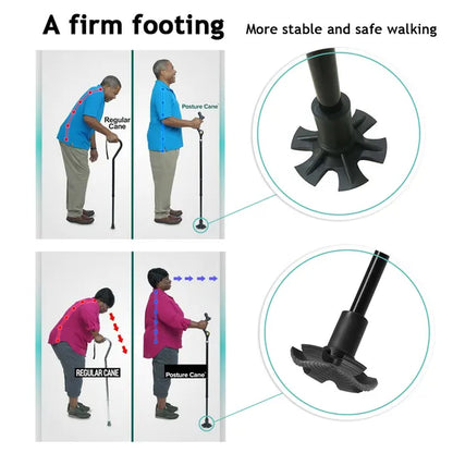 Ergonomic Posture Cane With Folding Adjustable Shaft