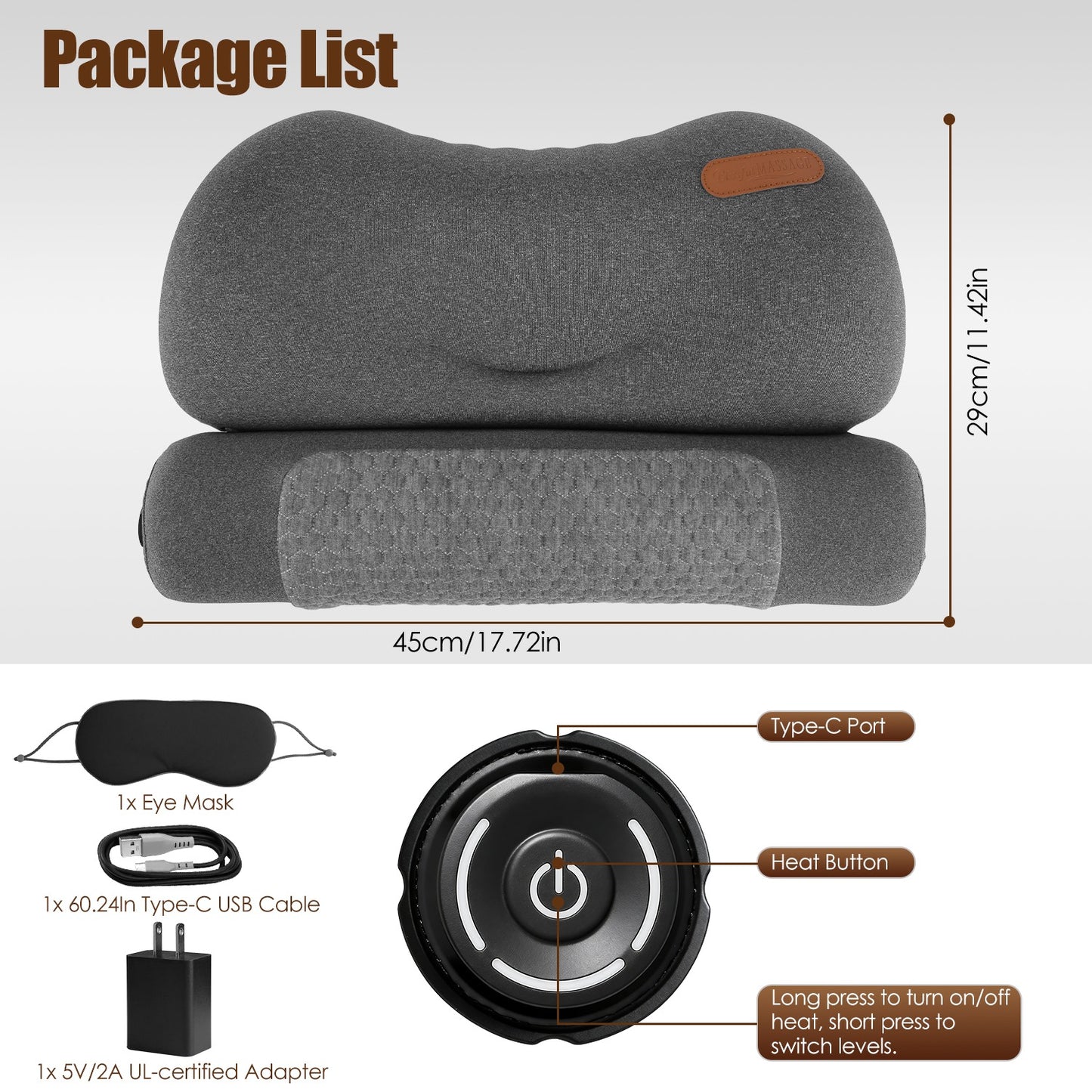 USB Heated Memory Foam Neck Pillow – 3 Heat Levels