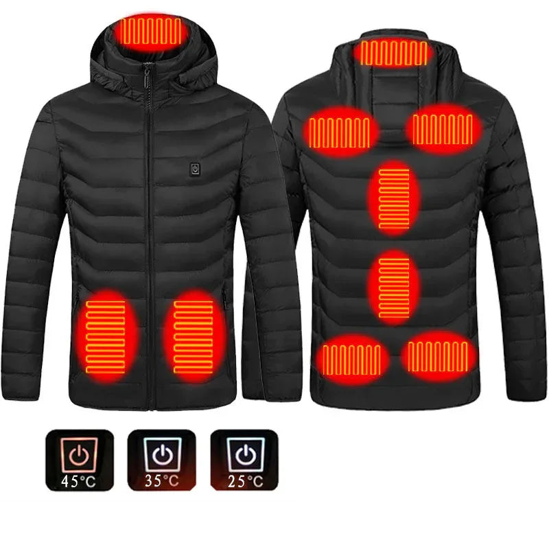 Men’s Heated Puffer Jacket – 9-Zone Electric Heating Coat with Hood, Windproof & Insulated Winter Wear - Viral Boostor
