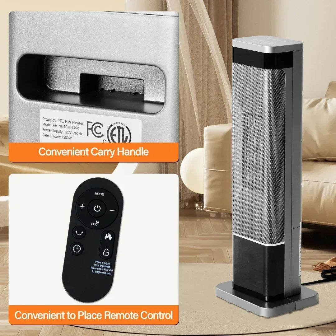 23″ Portable Space Heater for Indoor Use – Fast Heating Electric Heater with 7 LED Light Colors - Viral Boostor