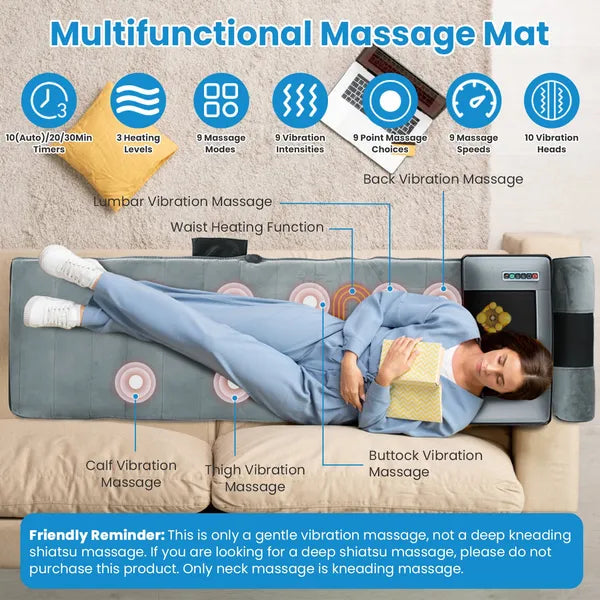 Full Body Heating Vibration Massage Mat With Pillow Set