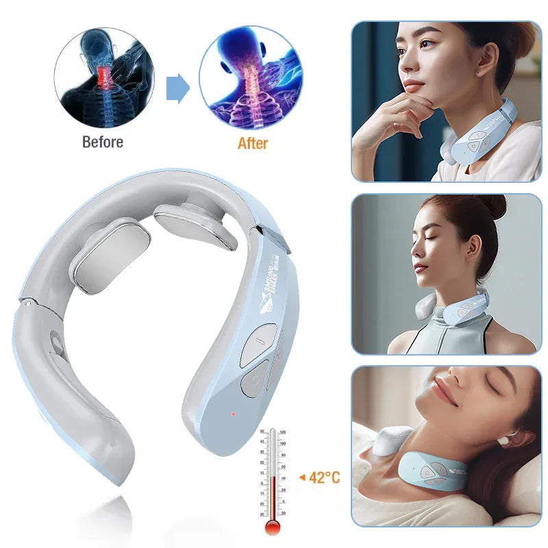 Electric Neck Massager with EMS Pulse & Heat – Rechargeable Cervical Therapy Device for Neck Pain Relief - Viral Boostor
