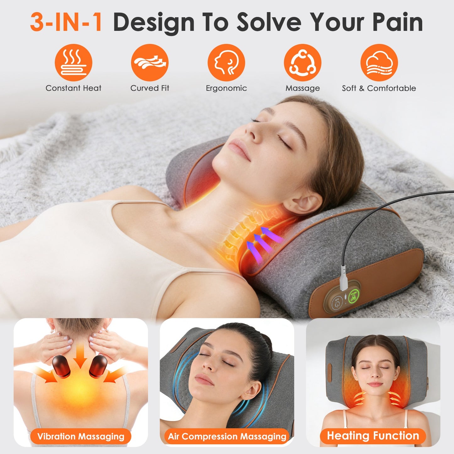 3-in-1 Heated Neck Massager Pillow With Air Compression